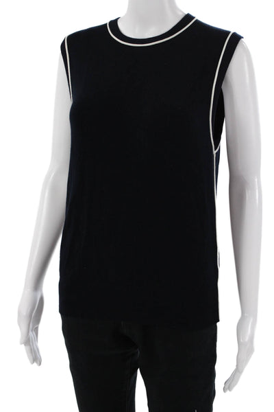 Zara Mens Sleeveless Crew Neck Top Dark Blue Viscose Blend Size XL
