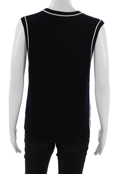 Zara Mens Sleeveless Crew Neck Top Dark Blue Viscose Blend Size XL