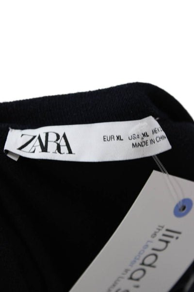 Zara Mens Sleeveless Crew Neck Top Dark Blue Viscose Blend Size XL