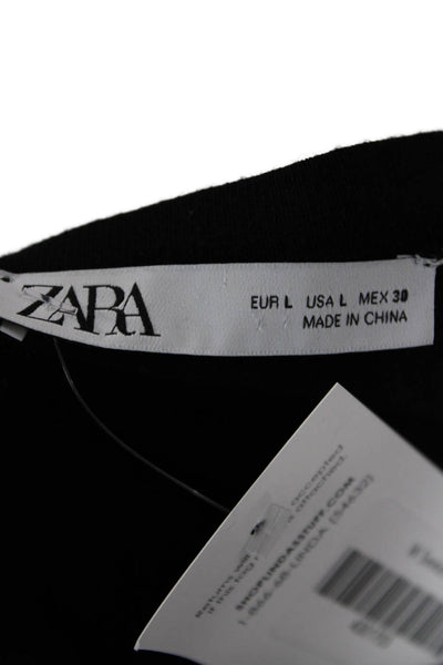 Zara Women Basic T-Shirt Black Short Sleeve Crew Neck Viscose Blend Size L