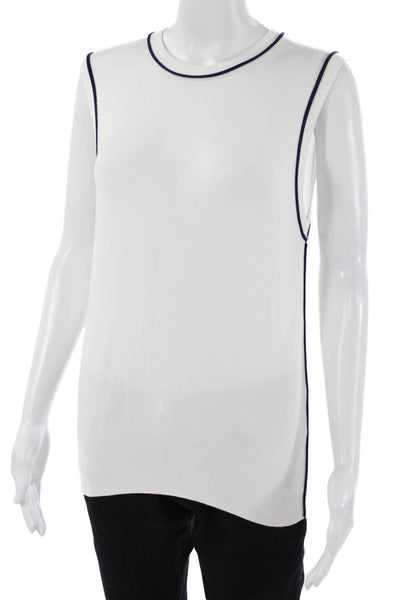 Zara Mens Sleeveless Crew Neck Top White Viscose Blend Classic Size L