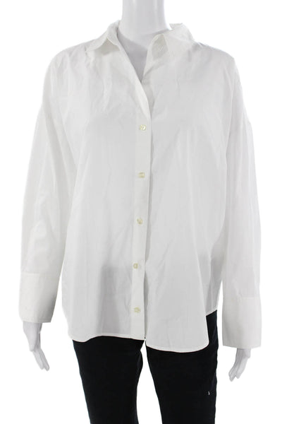 Zara Women Basic Collared Button Up Blouse Long Sleeve White Cotton Size M
