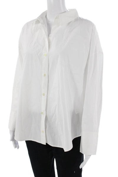 Zara Women Basic Collared Button Up Blouse Long Sleeve White Cotton Size M