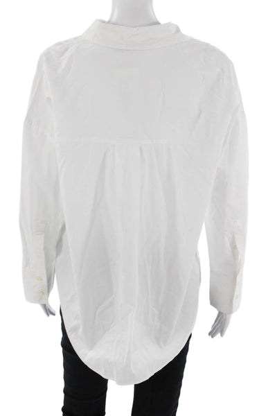 Zara Women Basic Collared Button Up Blouse Long Sleeve White Cotton Size M