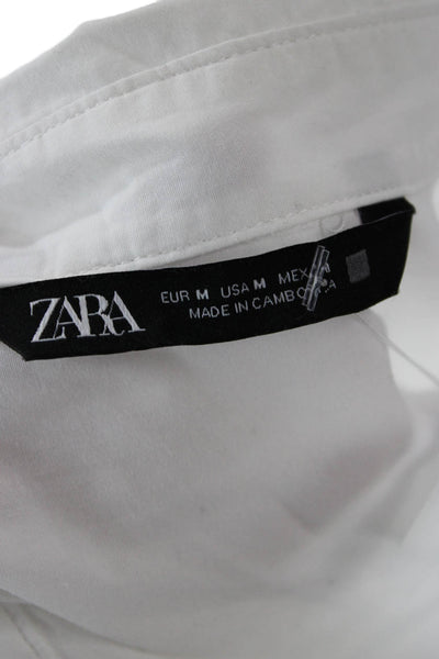 Zara Women Basic Collared Button Up Blouse Long Sleeve White Cotton Size M