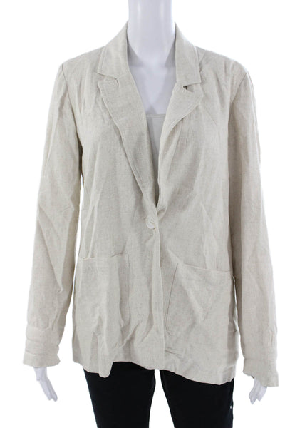 Z Supply Womens Collared Button Blazer Beige Long Sleeve Viscose Linen Size S