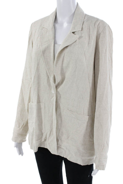 Z Supply Womens Collared Button Blazer Beige Long Sleeve Viscose Linen Size S