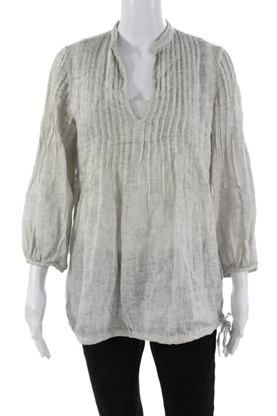 120% Lino Womens Tunic Beige 3/4 Sleeve Linen Bohemian Size M