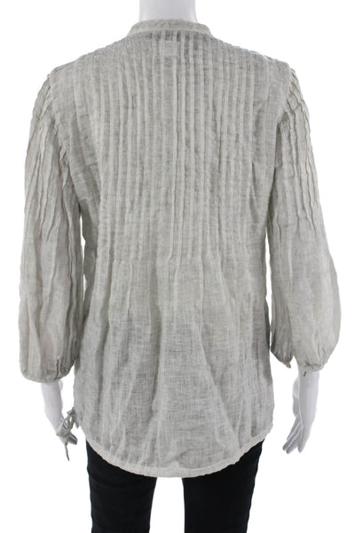 120% Lino Womens Tunic Beige 3/4 Sleeve Linen Bohemian Size M