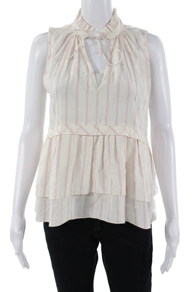 Lem Lem Women Bohemian White Striped High Neck Sleeveless Blouse Size S