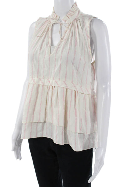Lem Lem Women Bohemian White Striped High Neck Sleeveless Blouse Size S