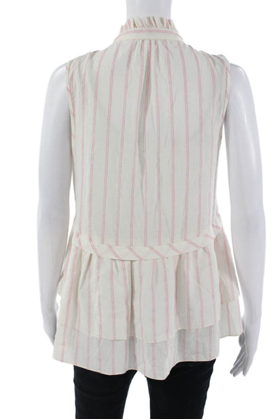 Lem Lem Women Bohemian White Striped High Neck Sleeveless Blouse Size S