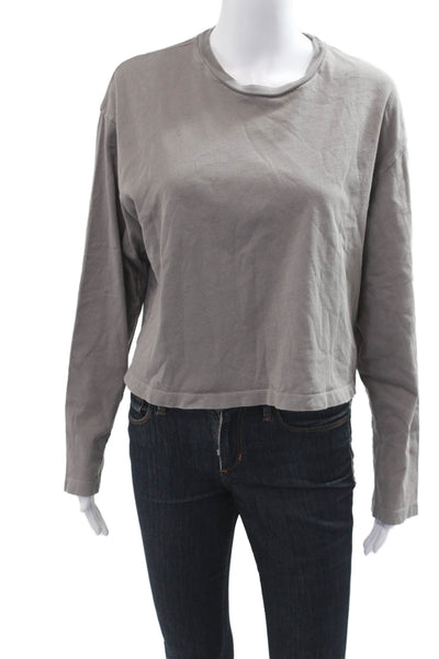 Agolde Women Cropped Long Sleeve Crewneck T-Shirt Gray Organic Cotton Size L