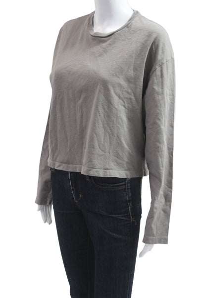 Agolde Women Cropped Long Sleeve Crewneck T-Shirt Gray Organic Cotton Size L