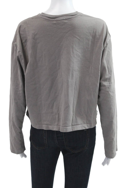 Agolde Women Cropped Long Sleeve Crewneck T-Shirt Gray Organic Cotton Size L