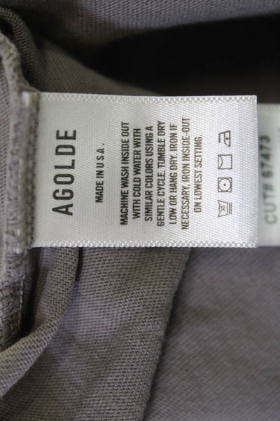 Agolde Women Cropped Long Sleeve Crewneck T-Shirt Gray Organic Cotton Size L