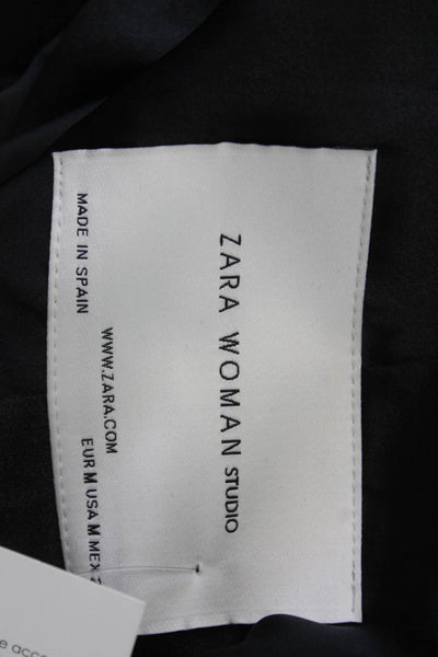 Zara Woman Women Striped Collared Blazer Long Sleeve Black Size M