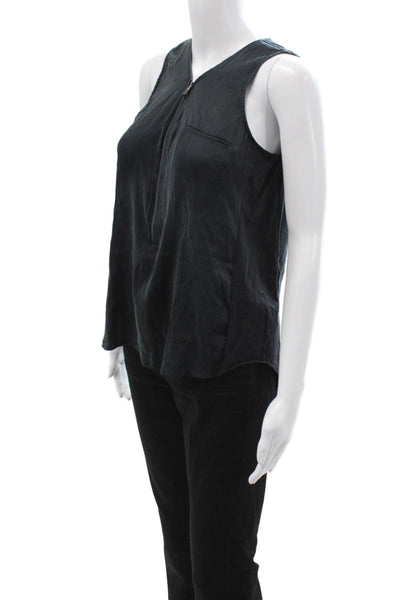 Go Silk Womens Black V-Neck Sleeveless Basic Tank Zip Size S