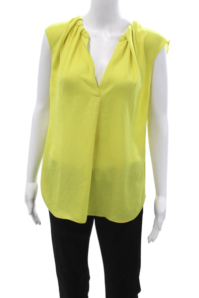 Halston Heritage Women Yellow V-Neck Sleeveless Polyester Blouse Size M