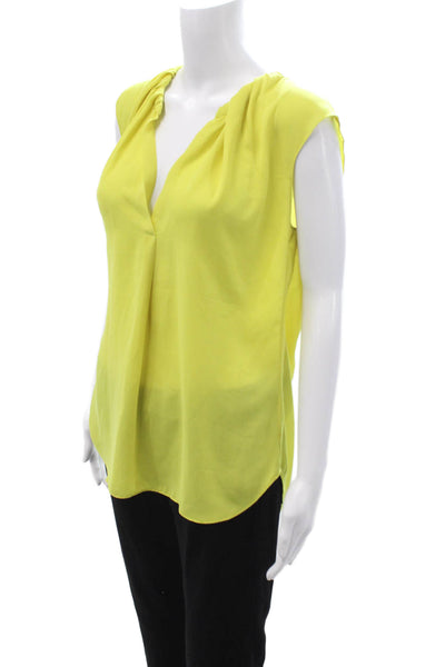 Halston Heritage Women Yellow V-Neck Sleeveless Polyester Blouse Size M