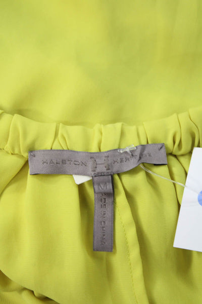 Halston Heritage Women Yellow V-Neck Sleeveless Polyester Blouse Size M
