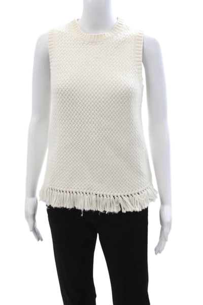 Theory Women Sleeveless Vest Sweater White Crew Neck Cotton Blend Size S