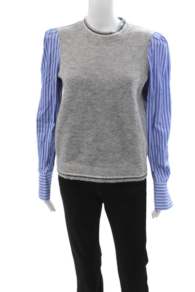 Derek Lam 10 Crosby Womens Gray Crew Neck Button Pullover Long Sleeve Size S