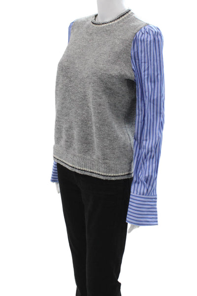 Derek Lam 10 Crosby Womens Gray Crew Neck Button Pullover Long Sleeve Size S