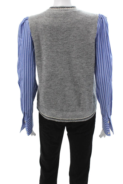 Derek Lam 10 Crosby Womens Gray Crew Neck Button Pullover Long Sleeve Size S