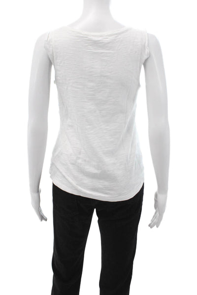 Lilla P Womens Basic Cotton Sleeveless Round Neck Tank White Size XS
