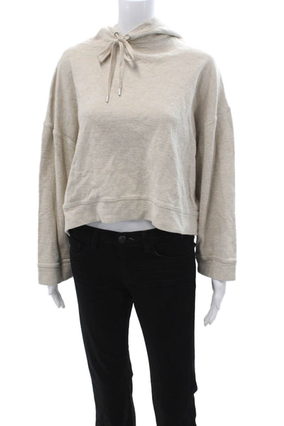 Club Monaco Womens Pullover Hoodie Beige Cotton Drawstring Long Sleeve Size S