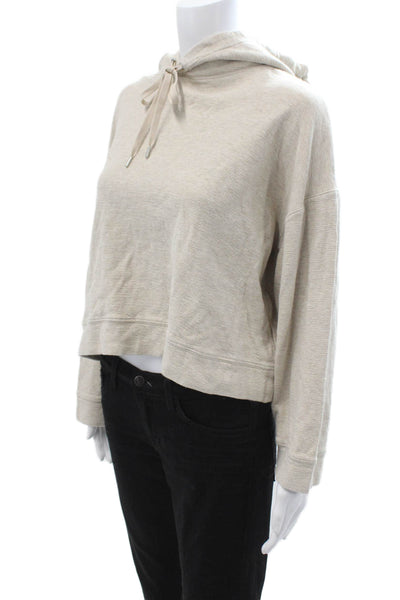 Club Monaco Womens Pullover Hoodie Beige Cotton Drawstring Long Sleeve Size S