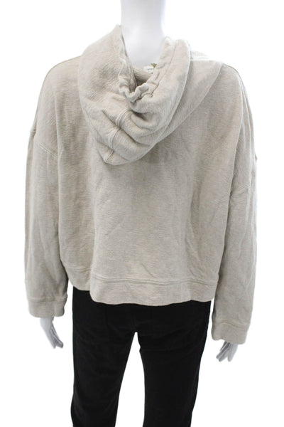Club Monaco Womens Pullover Hoodie Beige Cotton Drawstring Long Sleeve Size S