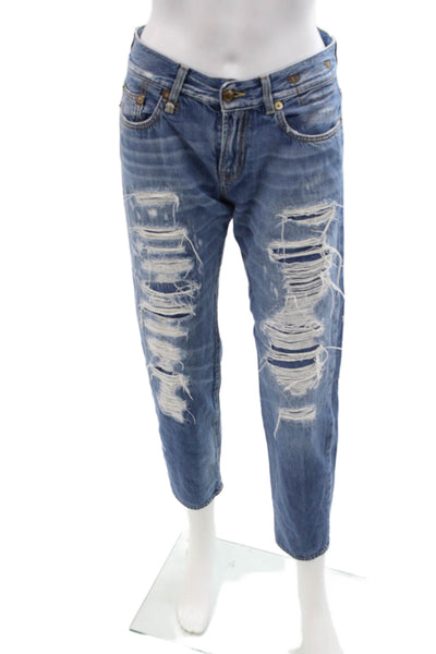 R13 Womens Boyfriend Cropped Jeans Blue Mid Rise Size 26