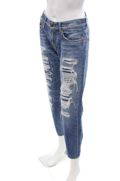 R13 Womens Boyfriend Cropped Jeans Blue Mid Rise Size 26