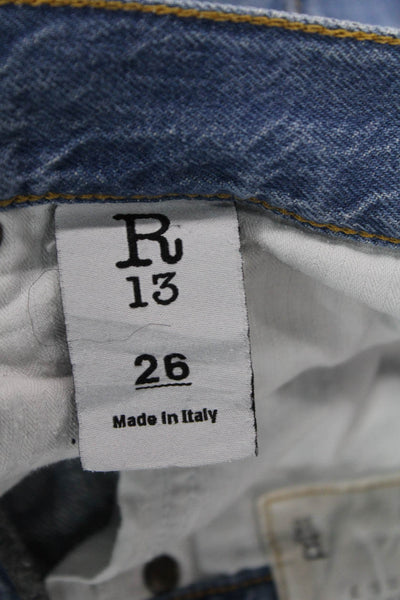 R13 Womens Boyfriend Cropped Jeans Blue Mid Rise Size 26