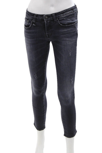 R13 Women Dark Gray Ankle Skinny Jeans Low Rise Button Size 26