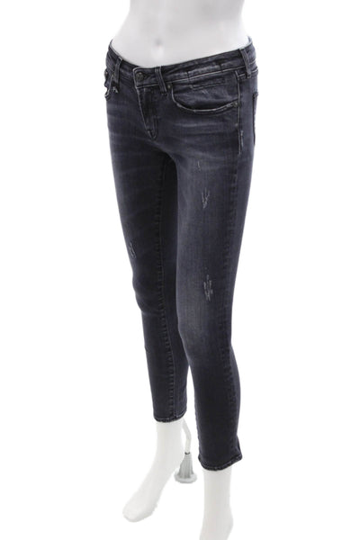 R13 Women Dark Gray Ankle Skinny Jeans Low Rise Button Size 26