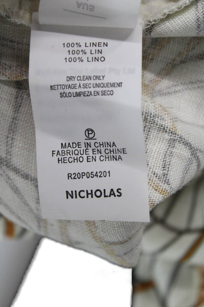 Nicholas Women Beige Linen Geometric V-Neck Jumpsuit 3/4 Sleeve Size 0