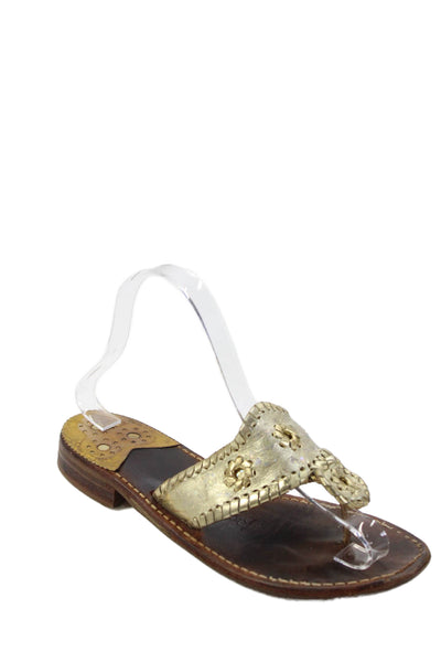 Jack Rogers Womens Leather Thong Whipstitch Slide On Sandals Gold Size 6