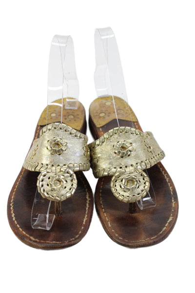 Jack Rogers Womens Leather Thong Whipstitch Slide On Sandals Gold Size 6