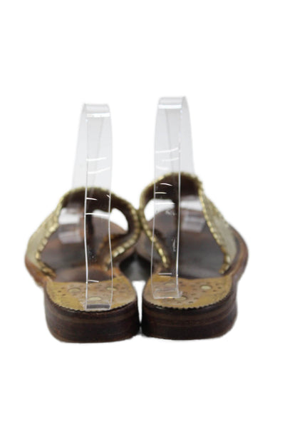 Jack Rogers Womens Leather Thong Whipstitch Slide On Sandals Gold Size 6