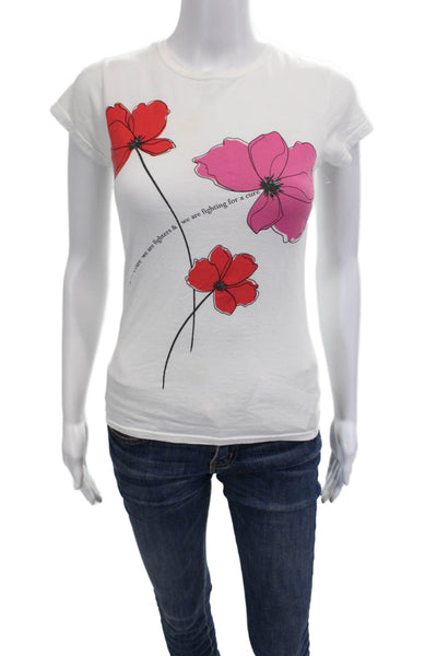 Carolina Herrera Women Jersey Floral Crew Neck Cotton White Size S