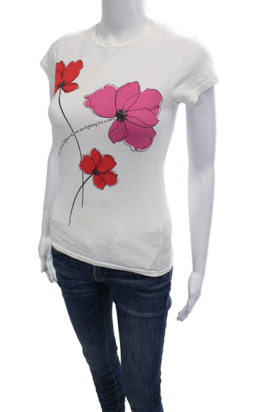 Carolina Herrera Women Jersey Floral Crew Neck Cotton White Size S