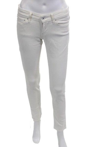 Levis Womens Skinny Jeans White Mid Rise Button Elastane Size 26