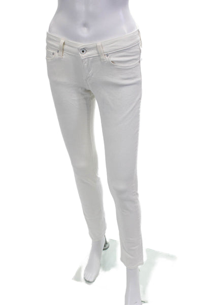 Levis Womens Skinny Jeans White Mid Rise Button Elastane Size 26