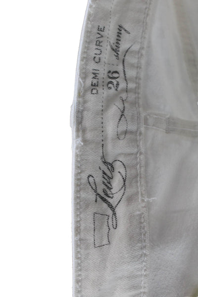 Levis Womens Skinny Jeans White Mid Rise Button Elastane Size 26