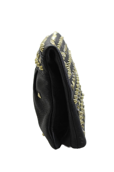 Romy Gold Womens Leather Studded Foldover Clutch Bag Black