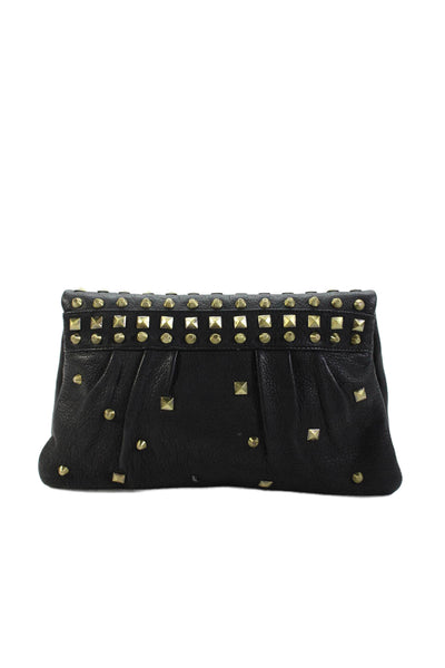 Romy Gold Womens Leather Studded Foldover Clutch Bag Black