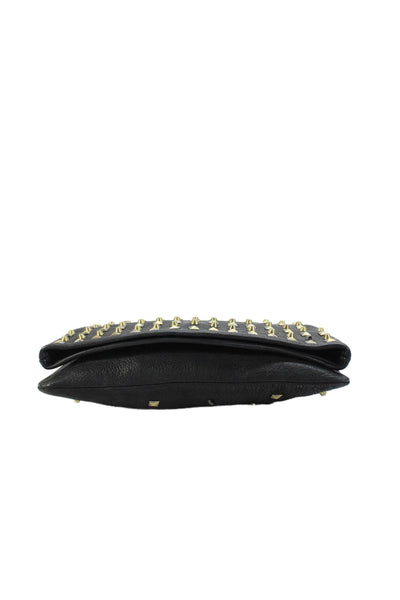 Romy Gold Womens Leather Studded Foldover Clutch Bag Black